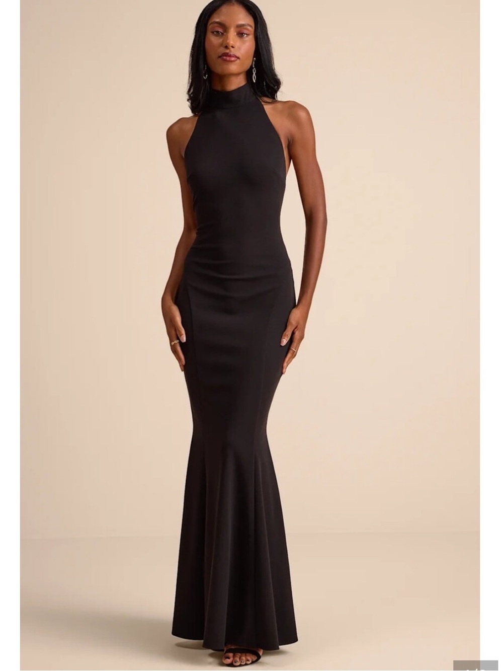 Lulus Chic Black Sihana Black High-Neck Halter Mermaid Maxi Dress Large NWT